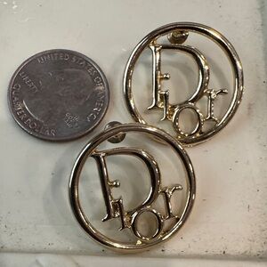 Gold Circular Initial Earrings - Gold Tone